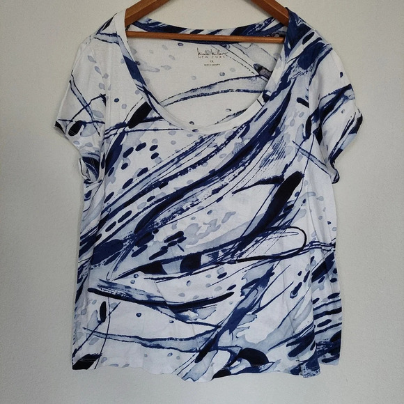Nicole Miller 100% Cotton Marble Navy Top Size 1X - Picture 1 of 8